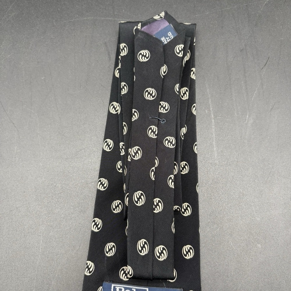 Polo Ralph Lauren Vintage Black Monogram Tie 56 Inch Made in USA 100% Silk 4 In - Picture 8 of 16
